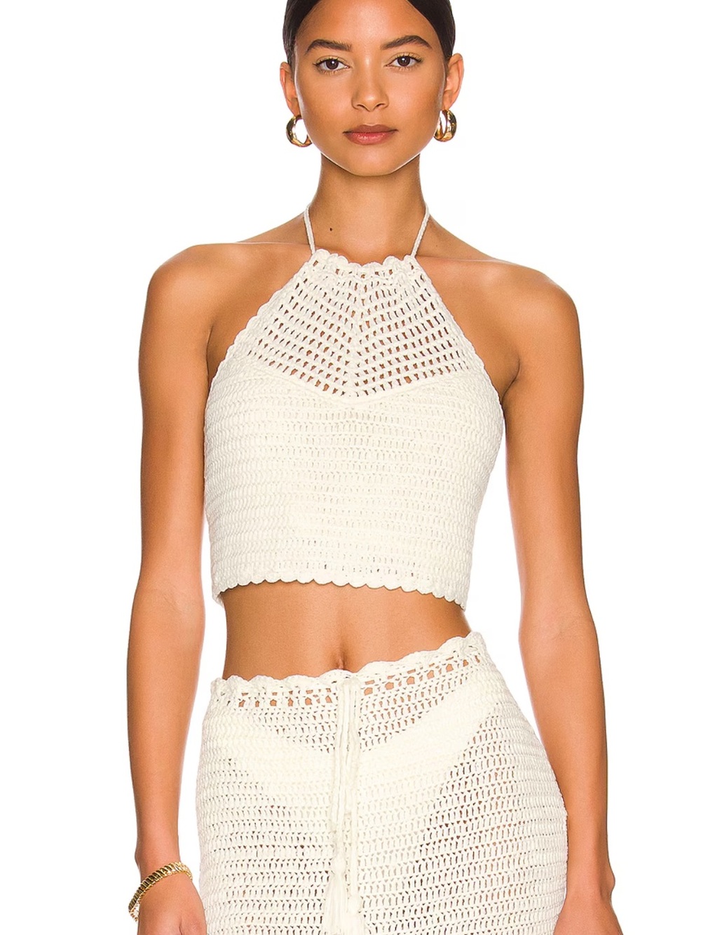 Cream Crochet Halter Crop Top